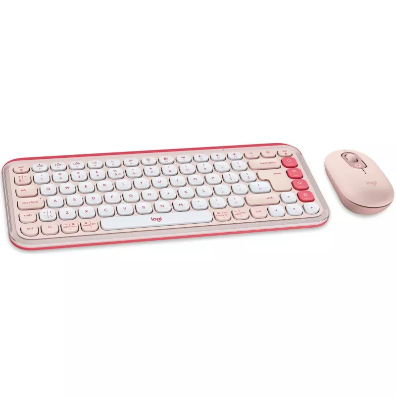 Logitech POP Icon Combo - sada klávesnice a myši - bezdrôtová - Bluetooth LE - QWERTY - US International - ružová, Off-White (920-013142)
