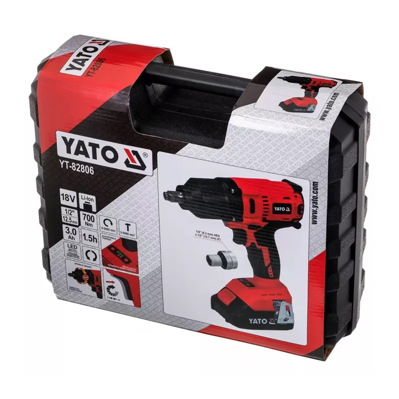 YATO BEZUHĹÍKOVÝ RÁZOVÝ UŤAHOVÁK 18V LI-ION 1/2 1x3,0Ah 700Nm
