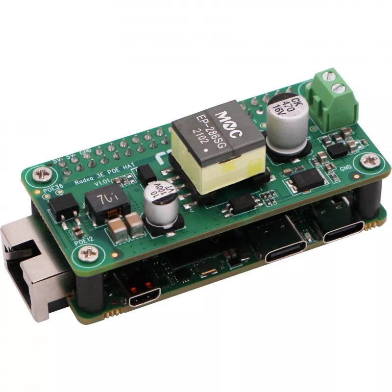 PoE HAT ALLNET RA023 pre RADXA Zero 3E – modul Power over Ethernet kompatibilný s 802.3af