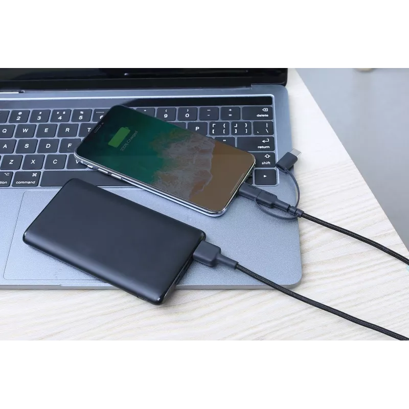 AUKEY CB-BAL5 opletený kábel 3 v 1, Micro USB / USB-C / Lightning, 1,2 m, čierny