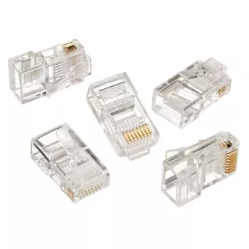 Modulárny konektor 8P8C pre pevné LAN káble CAT5, UTP, 10 ks v balení | Modulárny 8P8C RJ45 konektor samec, 30µ” pozlátený, 3-hrotové vnútorné kontakty pre pevné LAN káble