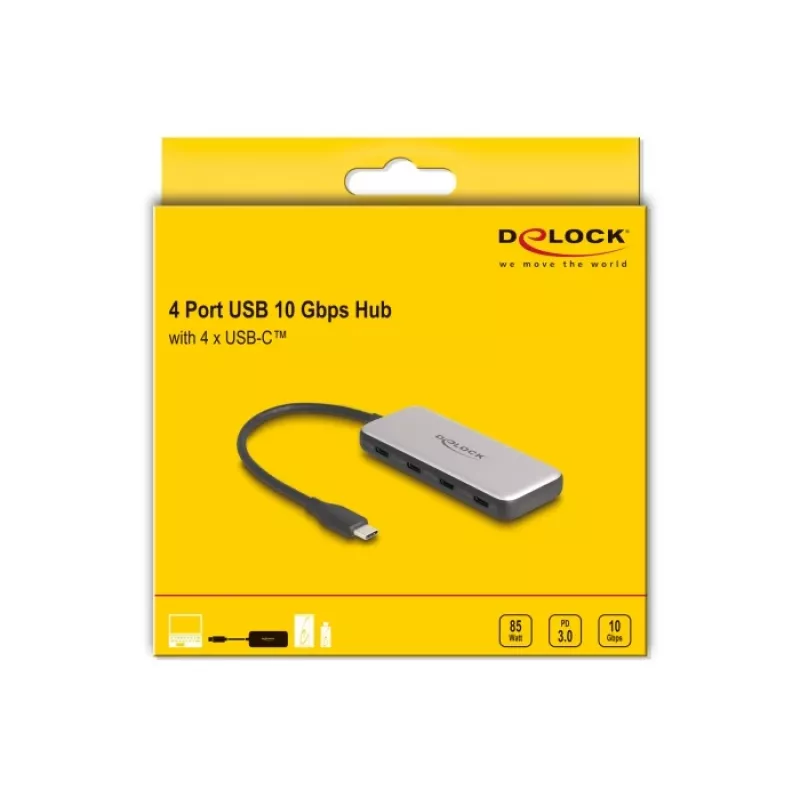 DeLOCK 64261 USB 3.2 Gen 1 Type-C hub 10000 Mbit/s čierny sivý