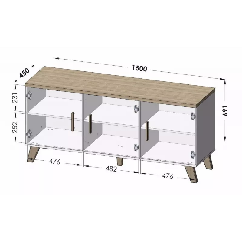 Cama komoda LOTTA 150 3D wotan dub + matná čierna