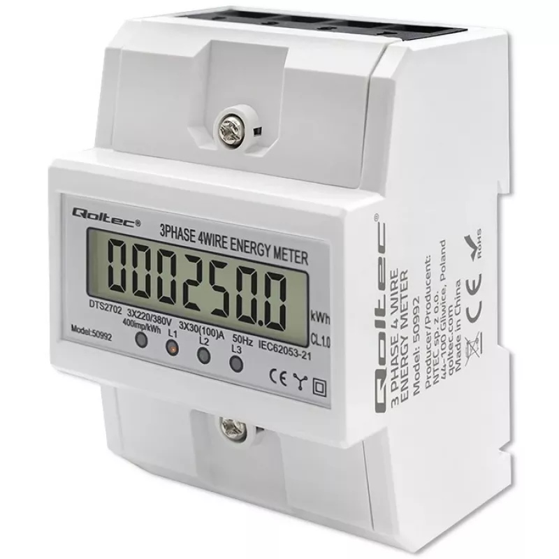 Trojfázový elektronický merač QOLTEC 50992 400V 100A