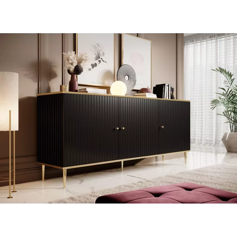 GLAMOUR komoda 180x40x75,5 cm, čierna matná + zlatá