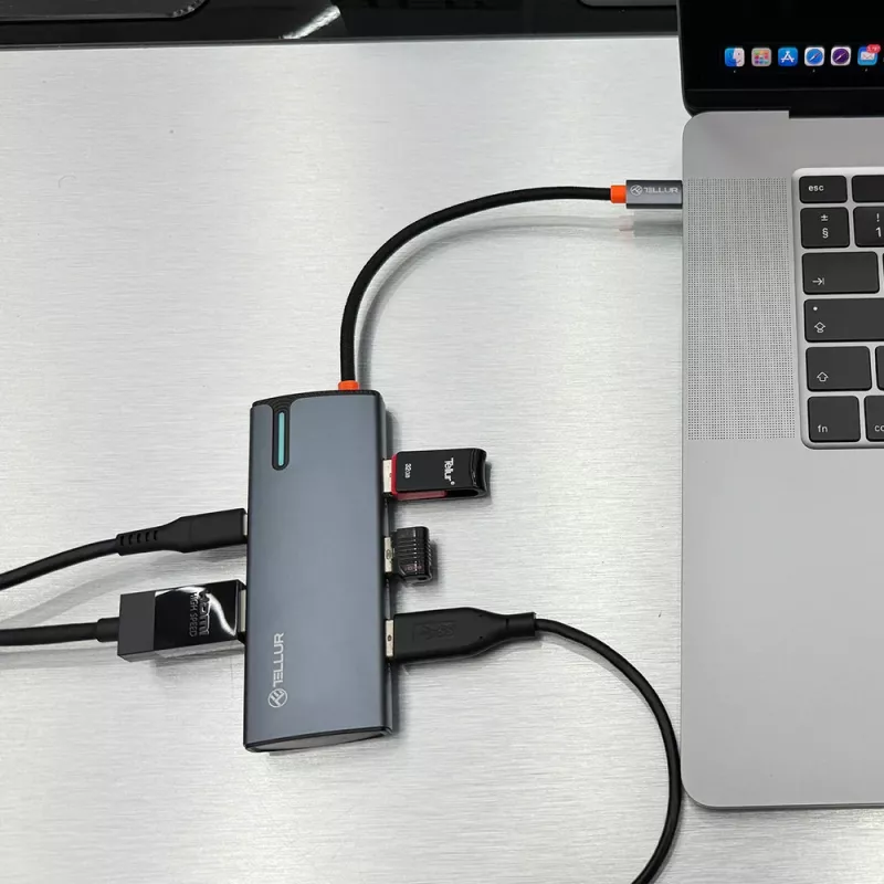 USB-C hub Tellur TLL321061 s PD 3.0 100W, HDMI výstupom a 3× USB 3.0 portami