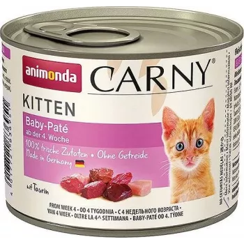 Mokré krmivo pre mačky animonda Carny Baby Paté 200 g — hovädzina a kura, bez obilnín, receptúra pre mačiatka, konzerva s odtrhávacím viečkom