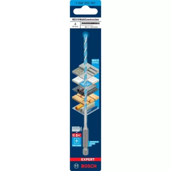 Vrták Bosch Expert HEX-9 Multi Construction 4 mm — šesťhranná stopka typu SDS pre murivo a vŕtanie do viacerých materiálov