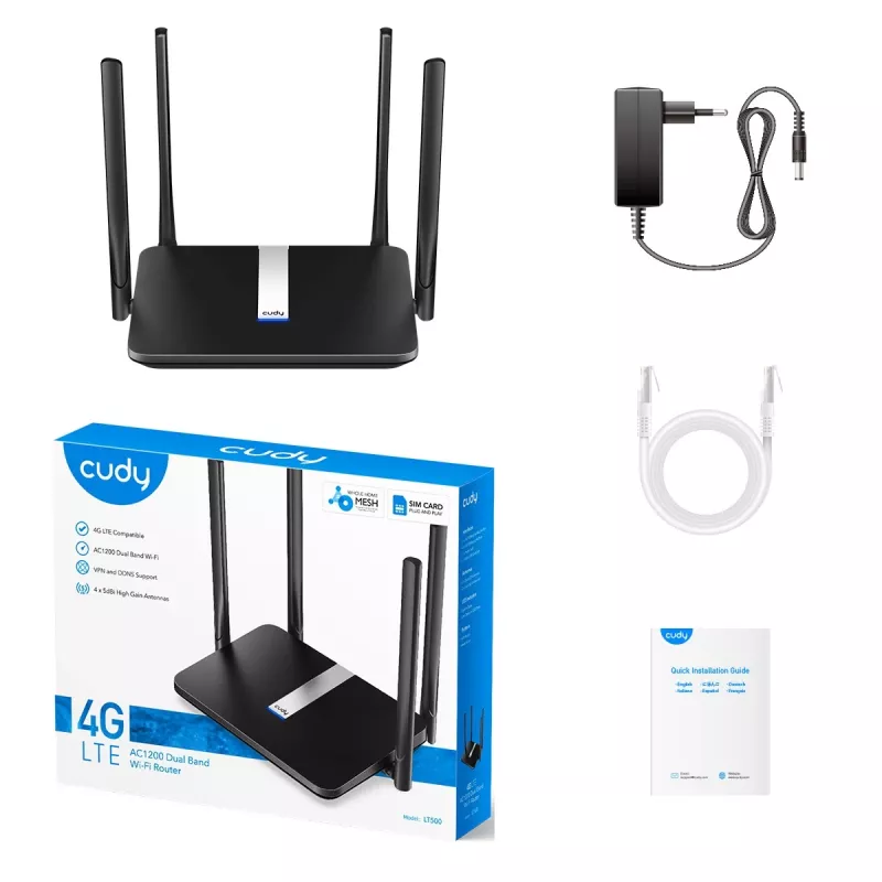 Cudy LT500 WLAN router Fast Ethernet dual-band (2,4 GHz / 5 GHz) 4G čierny