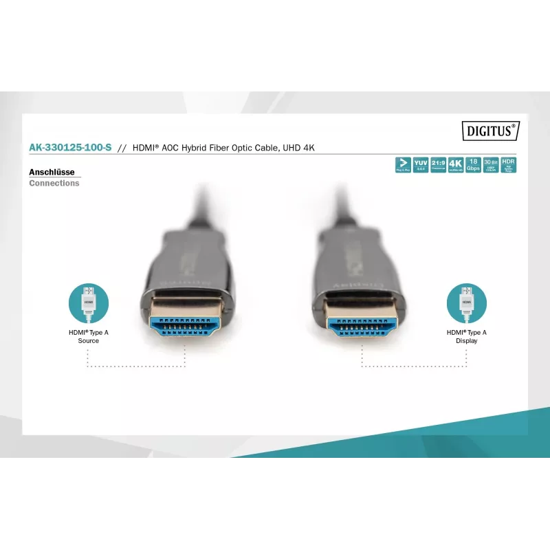 HDMI AOC hybridný sklenený kábel Digitus AK-330125-100-S