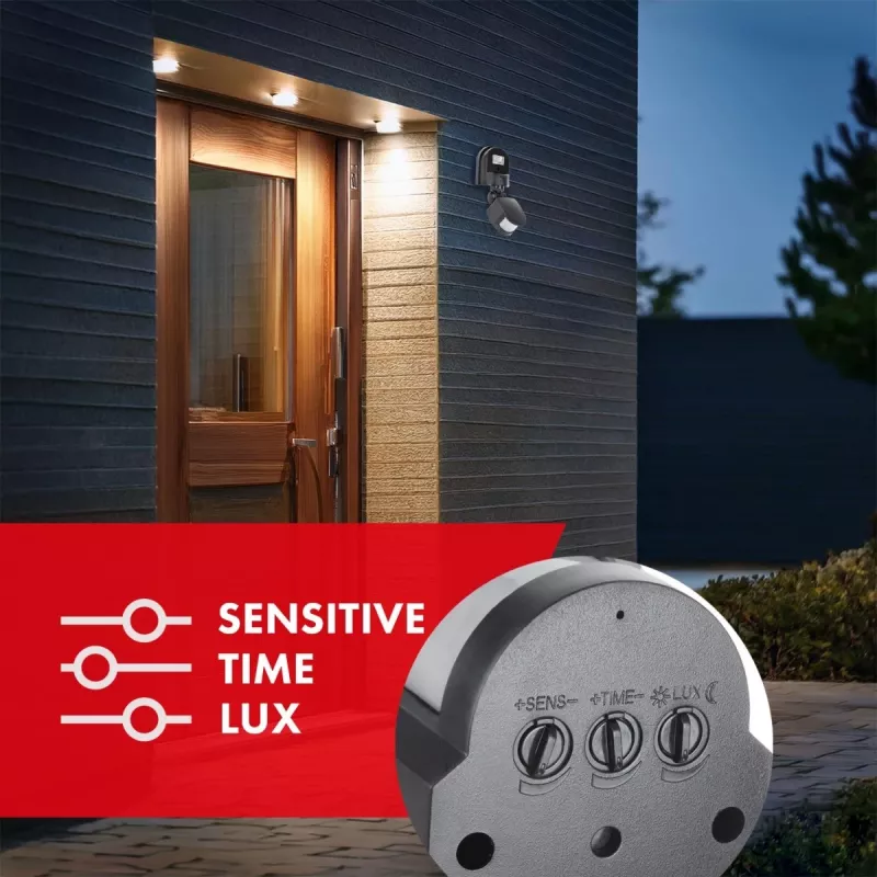 Maclean MCE25 GR nástenný 180° pohybový a súmrakový senzor, max. 1200W, sivá