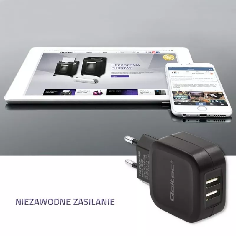 Qoltec 50188 nabíjačka pre mobilné zariadenia notebook, smartfón, smart hodinky, tablet, telefón, univerzálna čierna AC, DC vnútorné