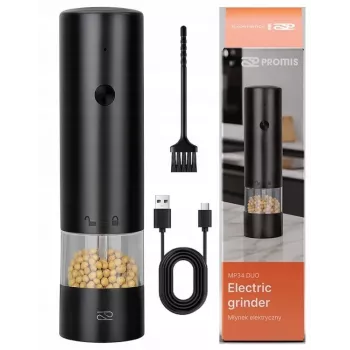 Mlynček na soľ PROMIS MP34, keramický mlynček, nastaviteľná hrubosť mletia, 180 mm, čierna, USB