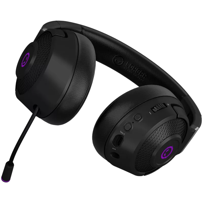 Lorgar Noah 702 (LRG-GHS702) bezdrôtový herný headset, Bluetooth 5.3, USB prijímač, 3,5 mm AUX, 40 mm meniče, 1000 mAh, RGB, čierny