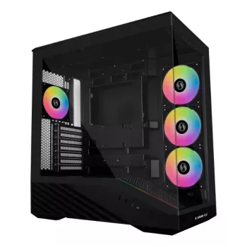 PC skriňa Lian Li Vector V100 Midi Tower – čierna s bočným oknom, podporuje 3×120-mm bočné ventilátory + 1×120-mm zadný ventilátor, 3,5-palcový HDD, 2,5-palcový SSD, 235,5×446×484,6 mm