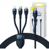 3in1 USB kábel Baseus Flash Series 2, USB-C + Micro-USB + Lightning, 100 W, 1,5 m (modrý)