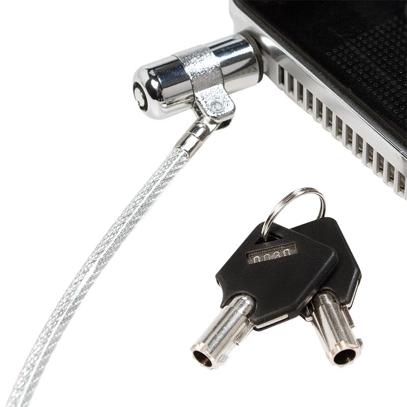Bezpečnostné lanko LogiLink NBS009 na notebook s kľúčom, 1,8 m, T-bar, 1,5 cm, 2 kľúče, slim, strieborné