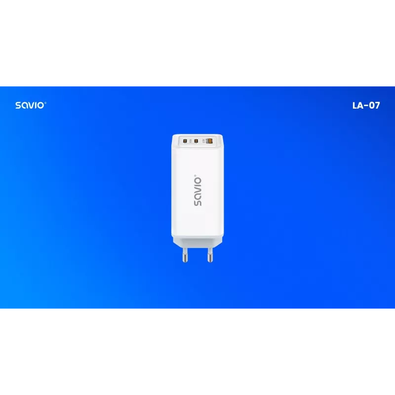 SAVIO LA-07 GaN 65W napájací zdroj, USB, QC4.0+, PD 3.0, biely