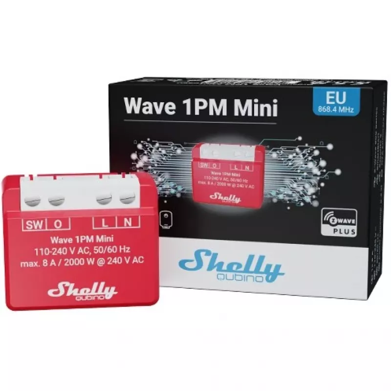 Shelly Qubino Wave 1PM Mini Z-Wave merací spínací aktor červená