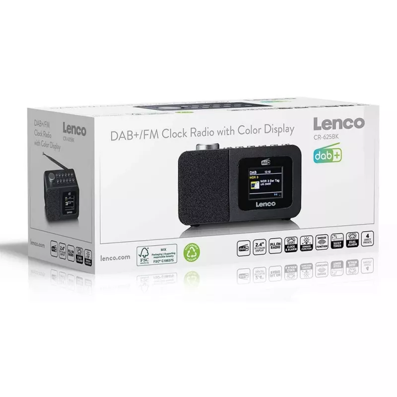 Lenco CR-625BK rádiobudík DAB+/FM s Bluetooth a bezdrôtovým nabíjaním, čierny