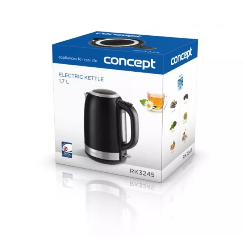 Rýchlovarná kanvica Concept Solution RK3245 — 1,7 l, 2200 W, nehrdzavejúca oceľ, čierna