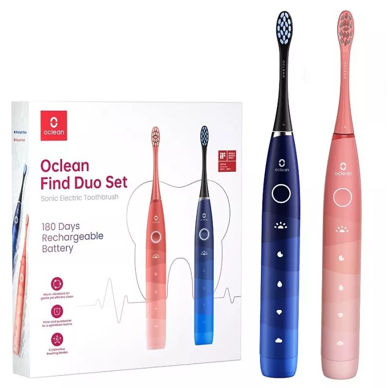 Zvuková zubná kefka Oclean Flow Find Duo Set dospelí modrá ružová OCLEAN