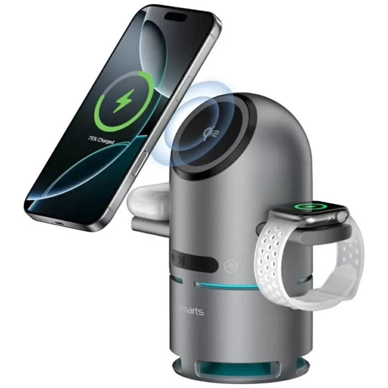 Dokovacia nabíjacia stanica ChargeBot Sound Qi2 sivá
