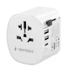 Cestovný adaptér GEMBIRD TPA-EU2A1C15-01-W – 15W, konektor Type-E, 2× USB-A + 1× USB-C, 100–250V