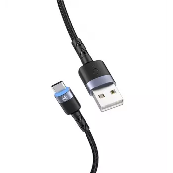 Dátový kábel Tellur USB na Type-C LED nylonový oplet 1,2 m čierny