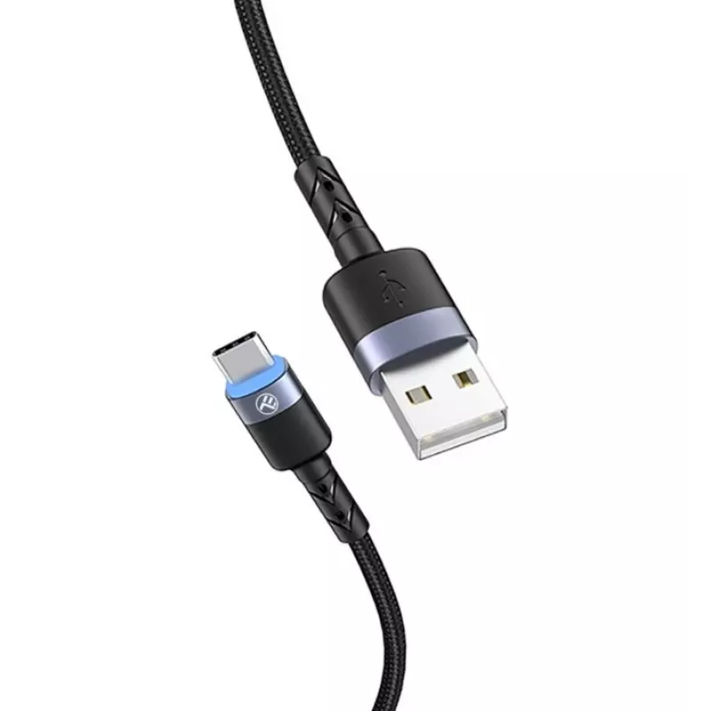 Dátový kábel Tellur USB na Type-C LED nylonový oplet 1,2 m čierny