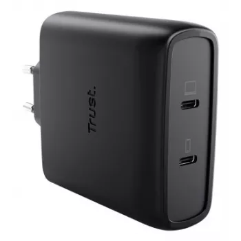 TRUST Maxo 100W 2-portová USB-C GaN nabíjačka — 100 W, 2× USB-C, max. 20 V, 2 m kábel, čierna