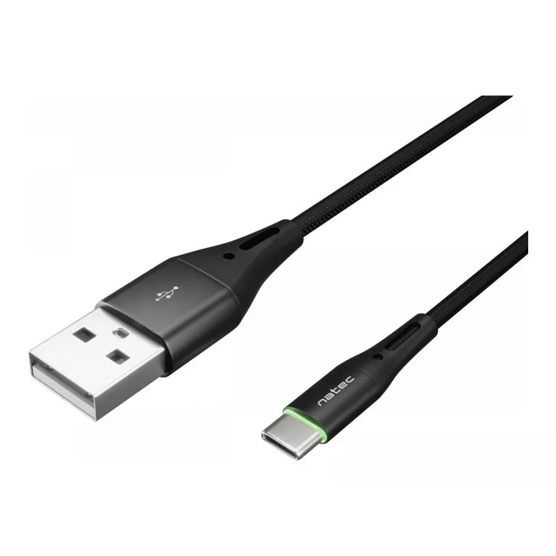 NATEC kábel USB-C/A 2.0 1m prati LED čierny nylon
