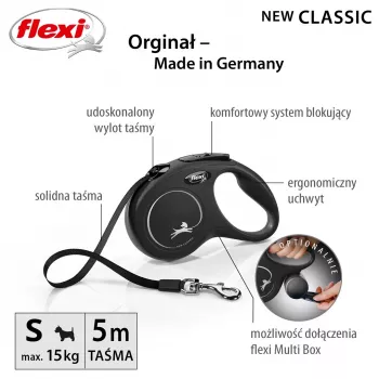 Flexi New CLASSIC 5 m čierne psie výsuvné vodítko