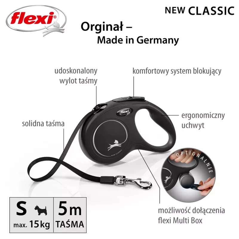 Flexi New CLASSIC 5 m čierne psie výsuvné vodítko