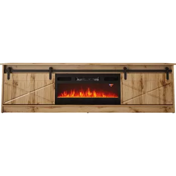 TV skriňa Cama Meble GRANERO s krbovou skriňou, wotanský dub, 2000×350×567 mm, 2 dvere, 2 police