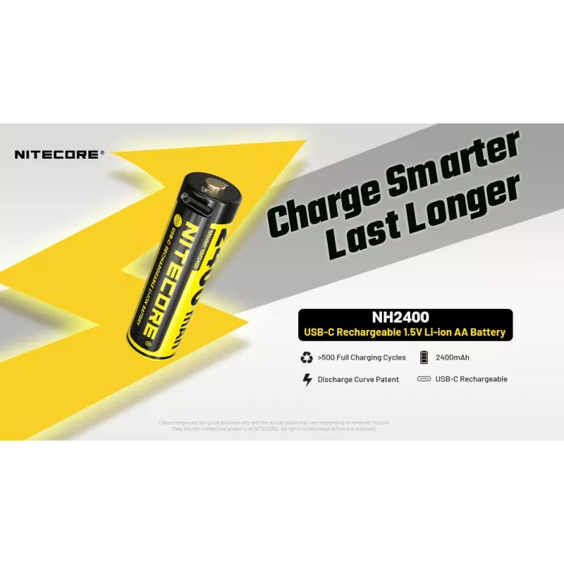 Nabíjateľná Li-Ion AA 1,5V batéria Nitecore NH2400 2400mAh – balenie 4 ks