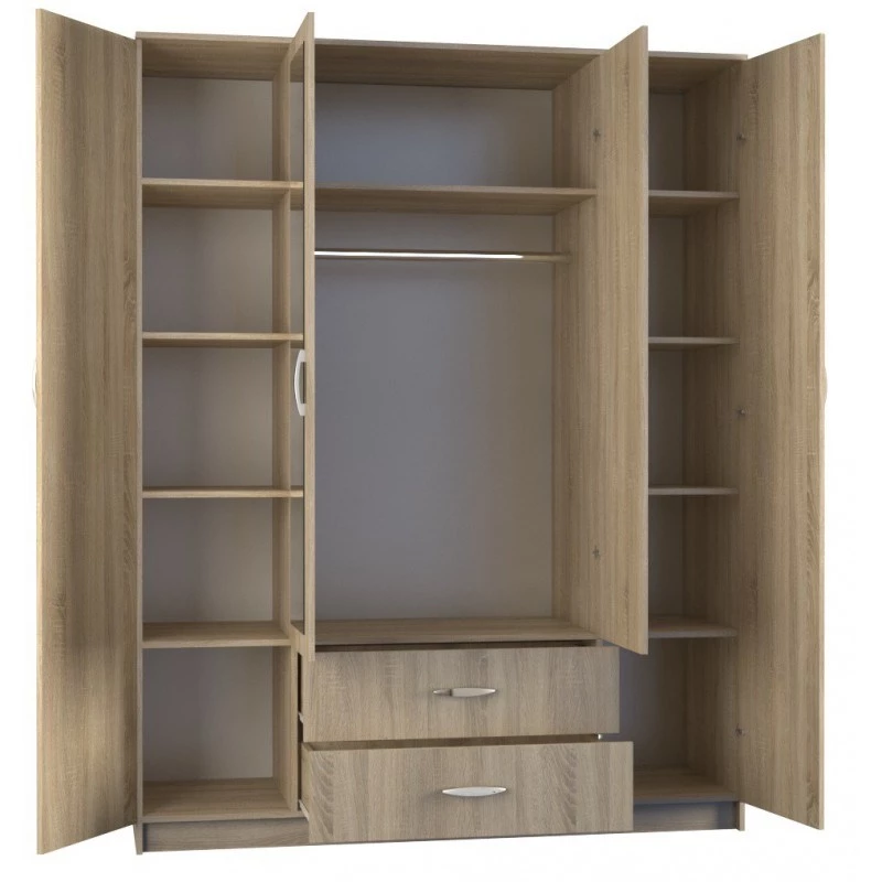 Šatníková skriňa Topeshop ROMANA 160 SON 11 polic 4 dvere dub