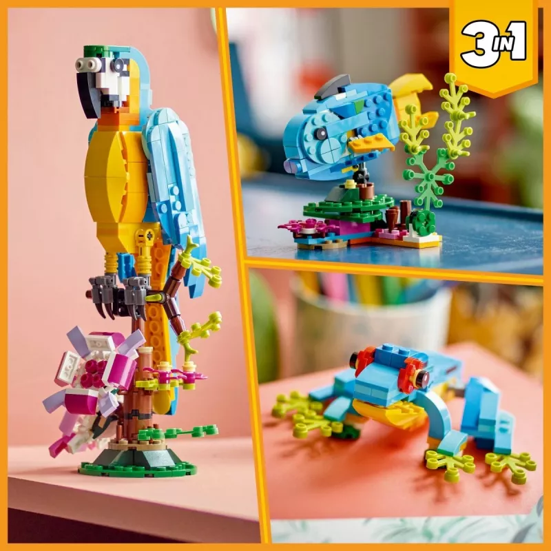 LEGO stavebnica Exotický papagáj 31136 — Creator display model, 253 dielov, 220×120×110 mm