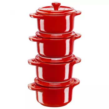 Staub Mini Cocotte Okrúhly, 4 ks - 200 ml, Červená