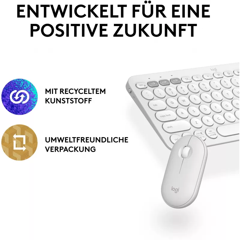 Logitech Pebble 2 Combo Set, biela, bezdrôtová, nemecká, 920-012204