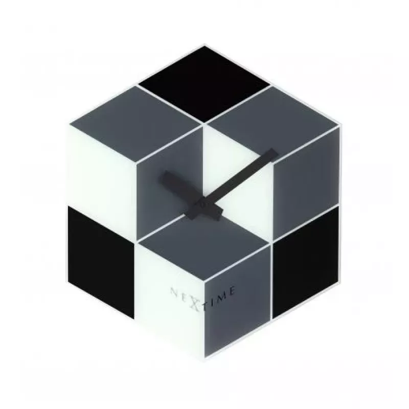 NeXtime hodiny 8171 Cubic, 43,5x37 cm, nástenné, čierne/biele/sivé