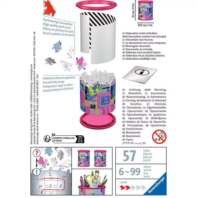 3D puzzle organizér Ravensburger Utensilo Barbie — model 11585, tematický 3D dekoračný úložný prvok