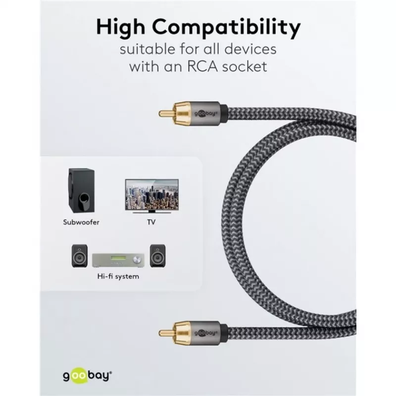 Goobay 65296. Konektor 1: RCA, konektor 1 pohlavie: samec, konektor 2: RCA, konektor 2 pohlavie: samec, materiál kábla: meď,