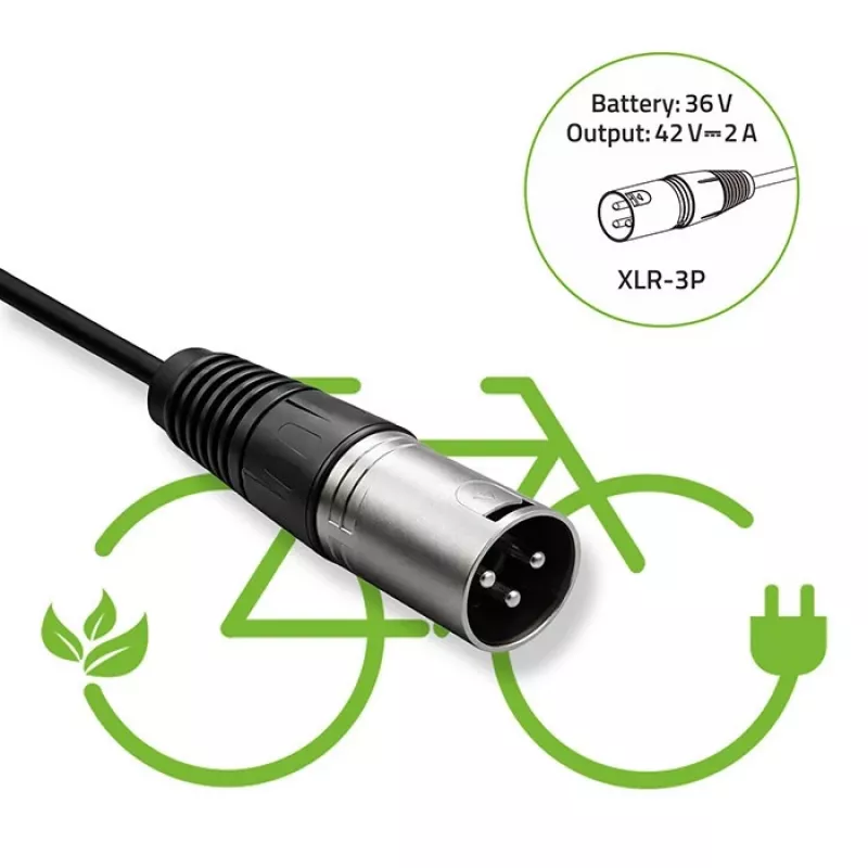 Nabíjačka pre e-bike 36V 42V 2A 3P XLR 18mm