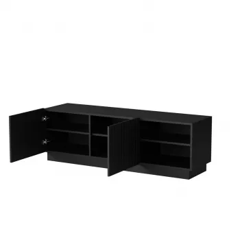 TV skrinka cama meble LIVERTI 150x42x48 cm, čierna doska z drevotriesky, čierny rám