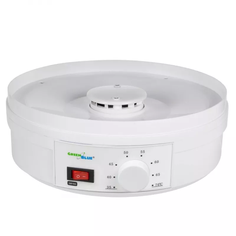 GreenBlue GB190 sušička na huby, zeleninu a ovocie, 5 sít, 250 W, nastaviteľná teplota 35–70 °C, biela
