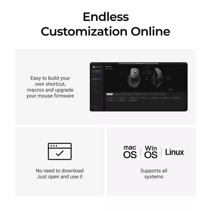 Myš Keychron M6 pravácka univerzálna — optická, RF bezdrôtová + Bluetooth + USB-C, 30000 DPI, čierna