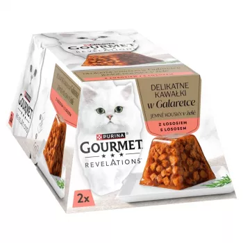 Mokré krmivo pre mačky Purina Nestlé Gourmet Revelations kúsky v želé s lososom 2x57 g, adult, kompletné krmivo