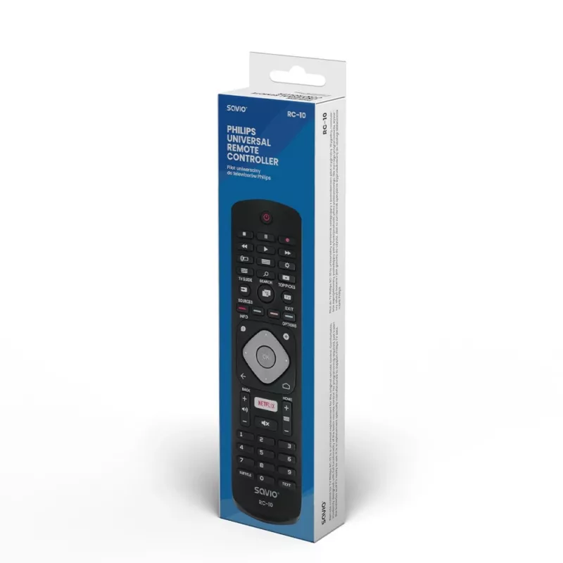 SAVIO diaľkový ovládač RC-10 pre Philips TV, IR Wireless, čierny, tlačidlové ovládanie