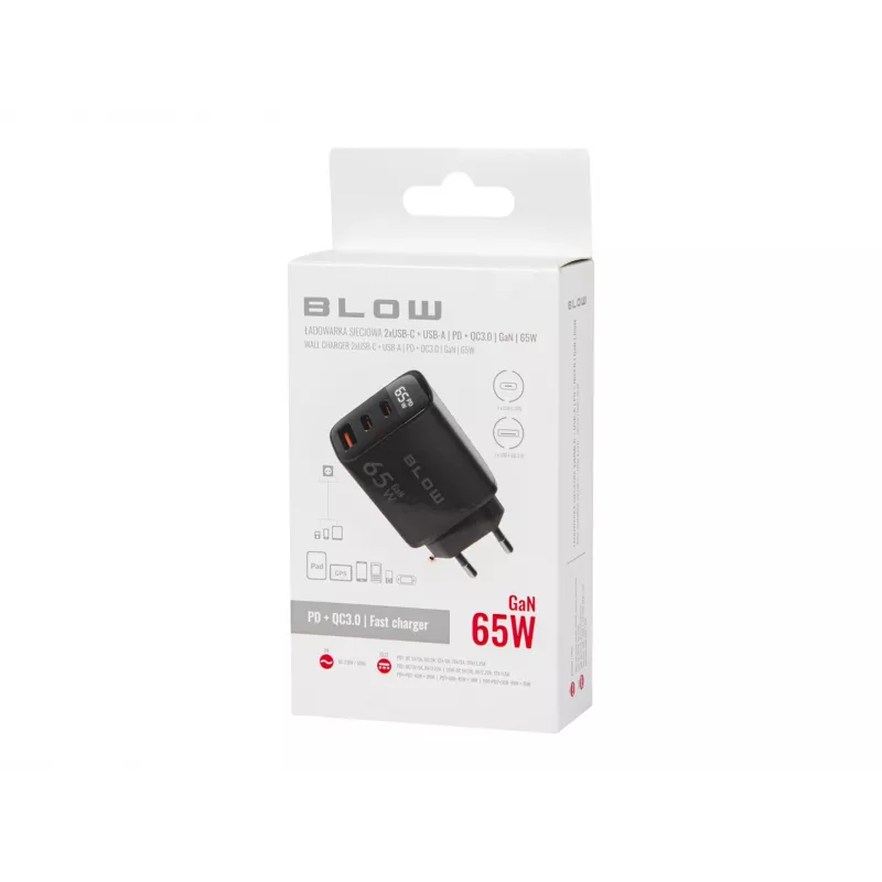 LCD nástenná nabíjačka USB zásuvka + USB-Cx2 PD 65W GAN čierna wattmeter
